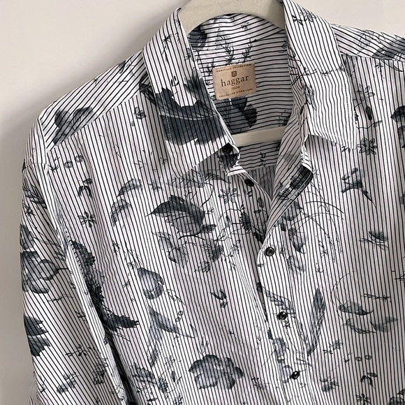 HAGGAR HERITAGE Men’s Cotton Floral Button Down Shirt, Size L - Picture 3 of 9